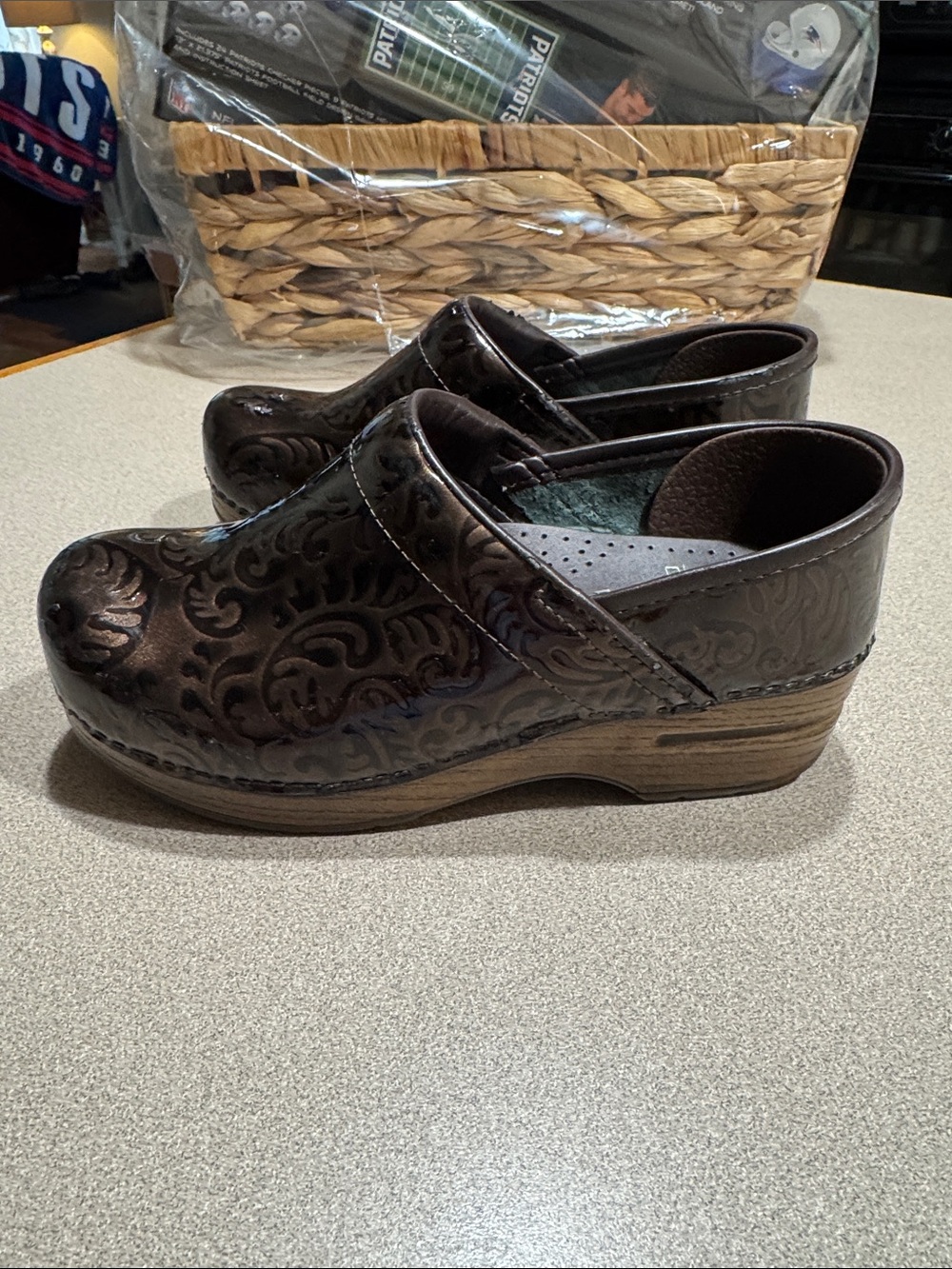 Dansko Dark Brown Embossed Leather Clogs size 36